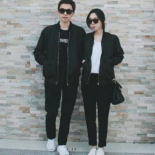 Couple Matching Plain Zip Jacket