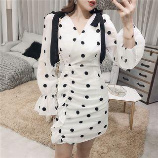 Long-sleeve Dotted Mini Bodycon Dress
