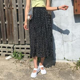 Polka-dot Accordion-pleat Midi Skirt