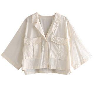 Elbow-sleeve Open-collar Cargo Shirt