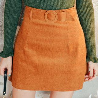 Corduroy Pencil Skirt With Belt