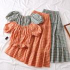 Set: Boatneck Checked Top + A-line Skirt