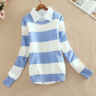 Set: Plain Shirt + Color Block Sweater