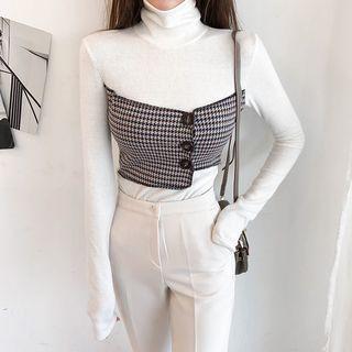 Houndstooth Mock Two-piece Turtleneck Top