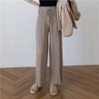 Plain Striped High-waist Loose-fit Cropped Pants