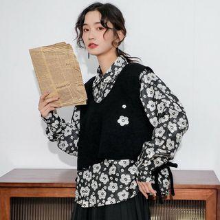 Flower Print Cropped Knit Vest