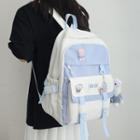 Color Block Buckled Nylon Backpack / Bag Charm / Brooch / Set