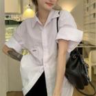 Short-sleeve Letter Embroidered Shirt White - One Size