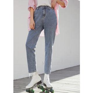 Tall Size Band-waist Washed Baggy Jeans