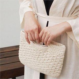Slit-handle Woven Raffia Shopper Bag