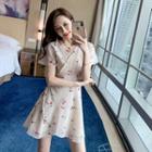 Cherry Print Short-sleeve Mini A-line Chiffon Dress