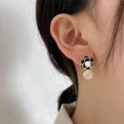 Flower Glaze Faux Pearl Cat Eye Stone Dangle Earring 1 Pair - Gold & White & Black - One Size