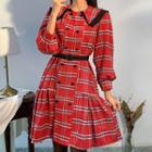 Double-breasted Plaid Dress With Belt