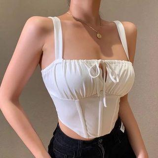 Tie-front Plain Corset Tank Top