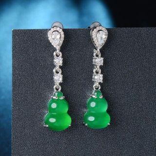 925 Sterling Silver Rhinestone Gemstone Gourd Dangle Earring Green Gourd - Silver - One Size