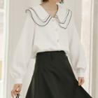Long-sleeve Layered-collar Blouse Off-white - One Size
