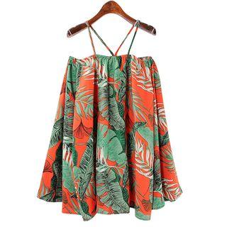 Leaf Print Off-shoulder Long-sleeve Top