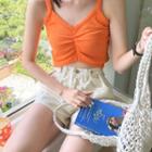 Sleeveless Shirred Boucl -knit Crop Top