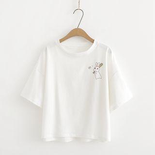 Short-sleeve Rabbit Print T-shirt White - One Size