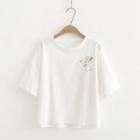 Short-sleeve Rabbit Print T-shirt White - One Size