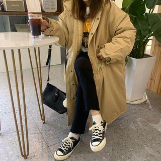 Plain Loose-fit Hooded Long Jacket