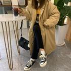 Plain Loose-fit Hooded Long Jacket