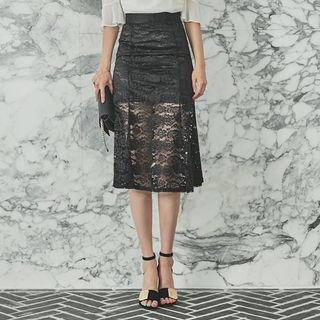 Overlay-lace Midi Skirt