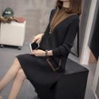 Mock-neck Color Block Long-sleeve Sweater Dress