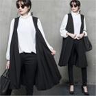 Pleated A-line Long Vest Black - One Size