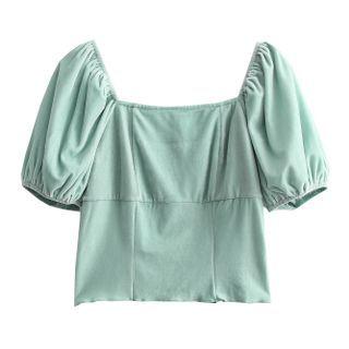 Short-sleeve Velvet Blouse