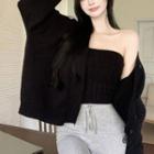 Set: Plain Cardigan + Bandeau Top