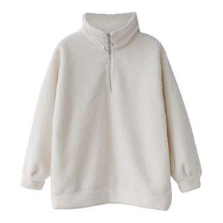 Mock Neck Half-zip Plain Pullover