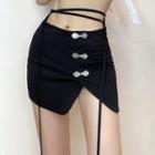 Frog Button Lace Up Mini Skirt