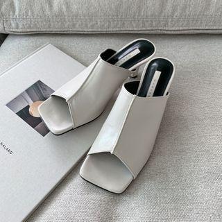 Pintuck Open-toe Flared-heel Mules