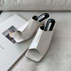 Pintuck Open-toe Flared-heel Mules