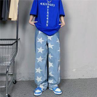 Star Pattern Wide Leg Jeans