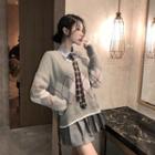 Diamond Check Sweater / Neck Tie Shirt / Pleated Skirt