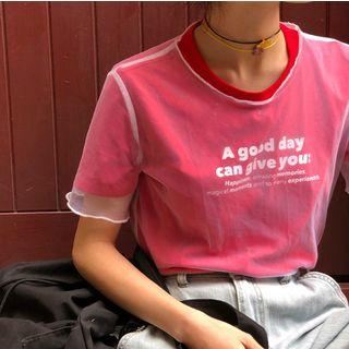 Mock Two-piece Lettering Mesh Short-sleeve T-shirt