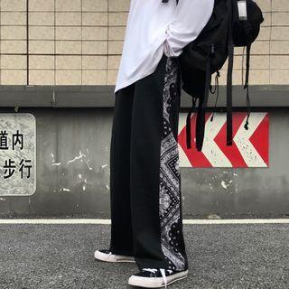 Paisley Print Panel Straight-cut Pants