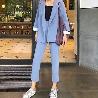 Set: Plain Blazer + Cropped Pants