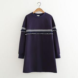 Frill Trim Stripe Long-sleeve Dress