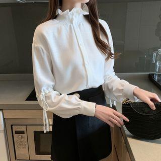 Mock-turtleneck Ruffled Drawstring Blouse