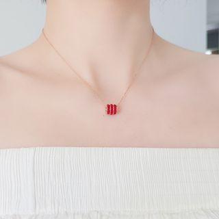 Rhinestone Pendant Stainless Steel Necklace Red Rhinestone - Rose Gold - One Size