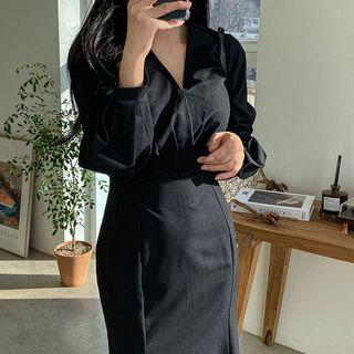 Belted Pleated Long Mermaid Dress