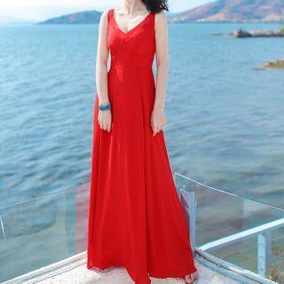 Zip-back Slit-side Sleeveless Maxi Dress