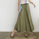 Drawstring-waist Seam-trim Long Skirt