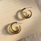 Alloy Layered Open Hoop Earring 01# - 1 Pair - 925 Silver - Gold - One Size