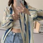 Long-sleeve Paint-splattered Loose-fit Shirt