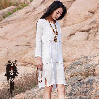 3/4-sleeve Linen Blend Dress