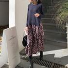 Inset Knit Top Patterned Skirt Navy Blue - One Size